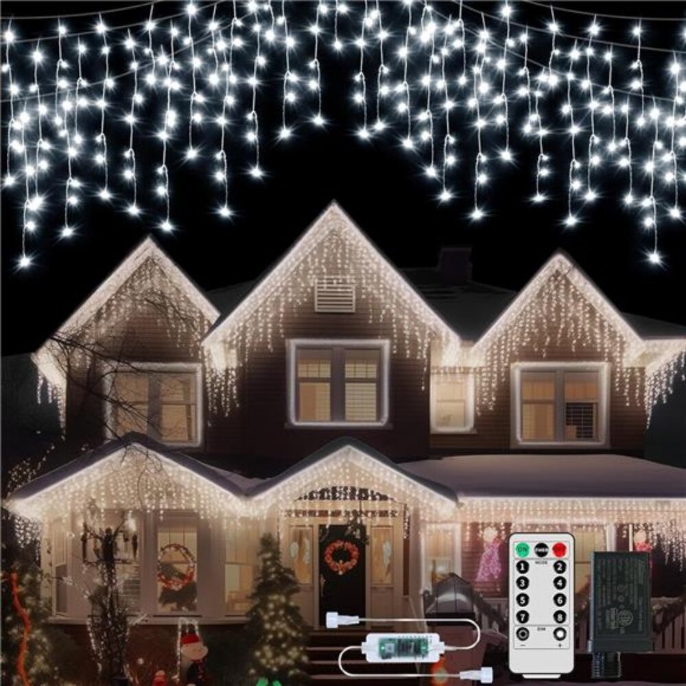 600LED Christmas Icicle Lights Plug in, 49ft + 16ft Hang icicle String Lights